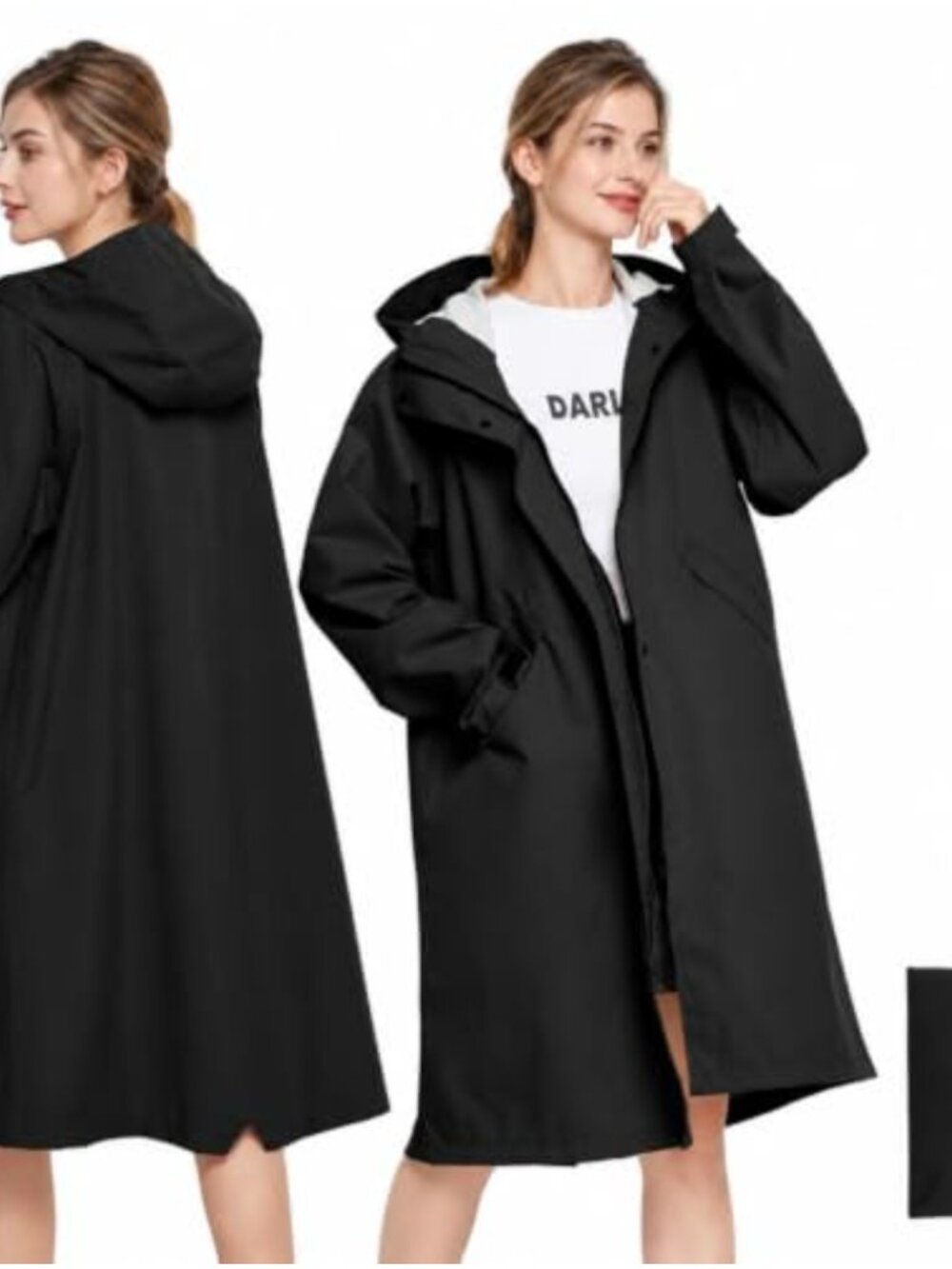 LAMA Long Raincoat for Women Lightweight Hooded Waterproof Rain Jacket